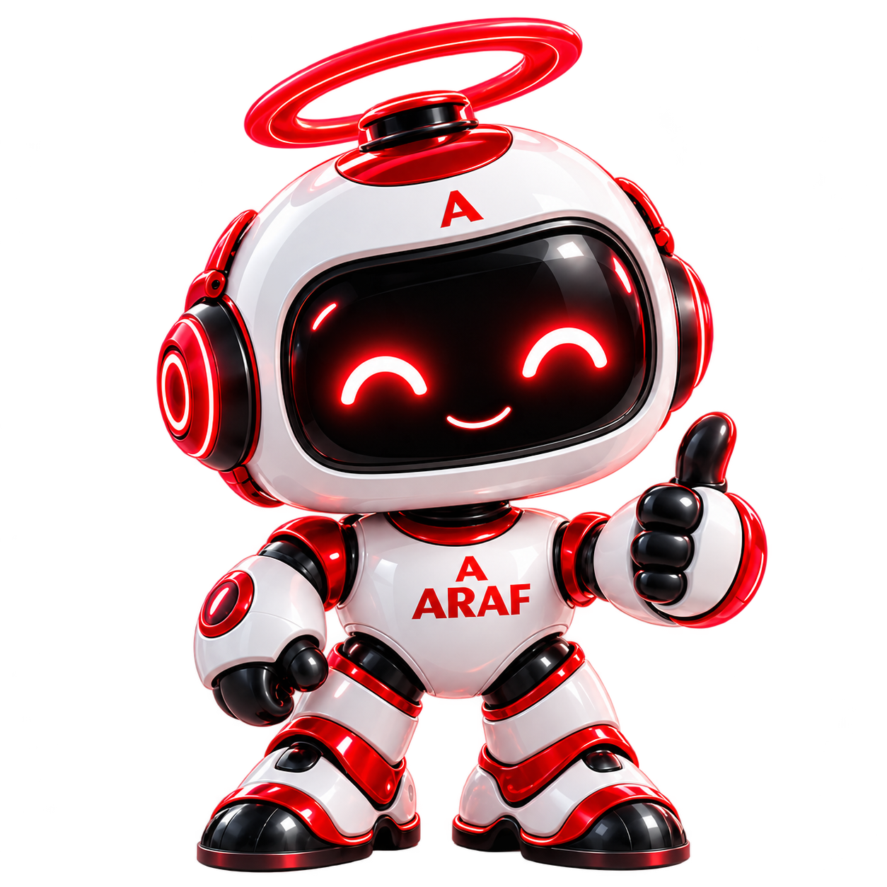 Ayzala kırmızı ve beyaz robot maskotu